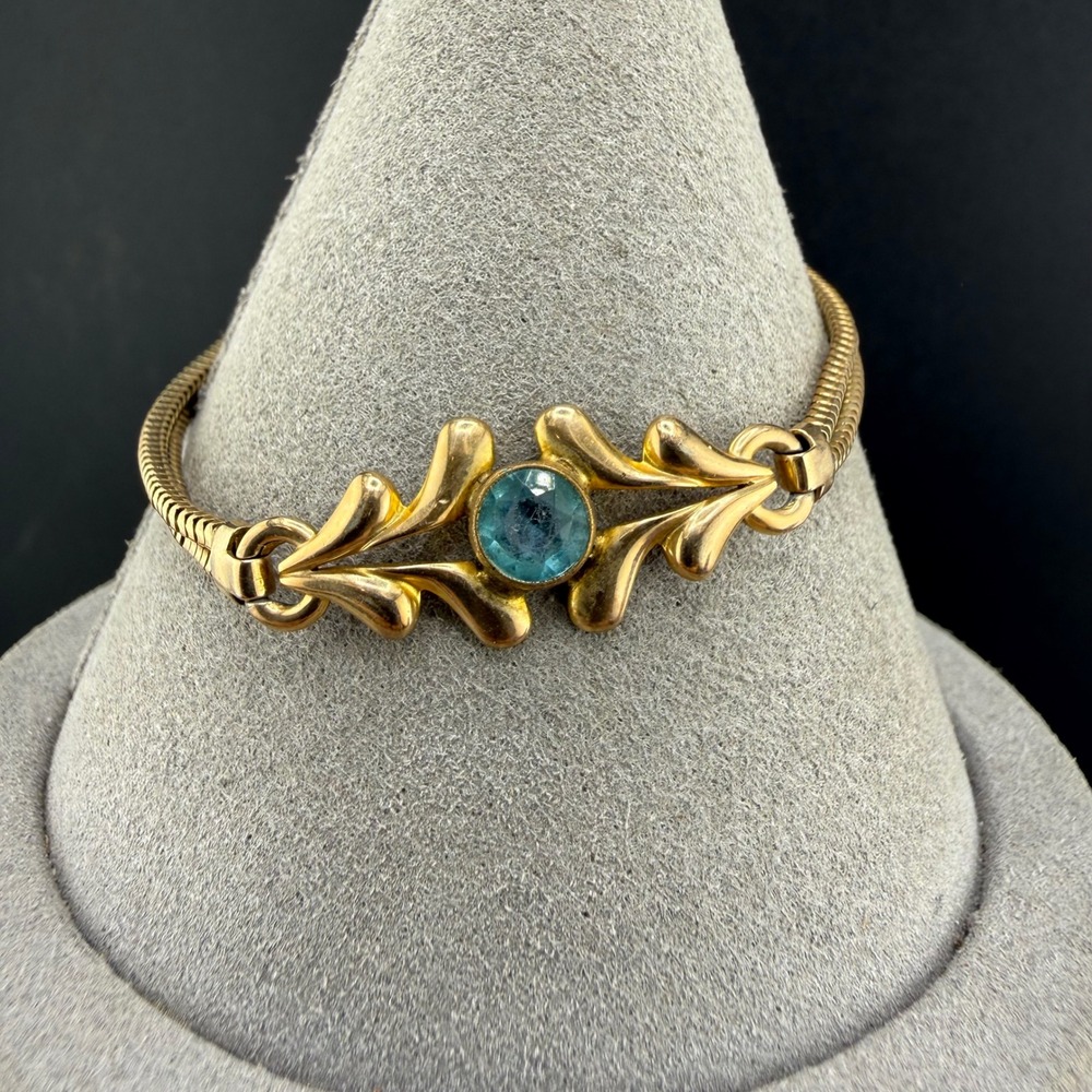 Vintage Kreisler Bracelet Vermeil Blue Stone Art Deco Revival  Snake Chain 6.5in